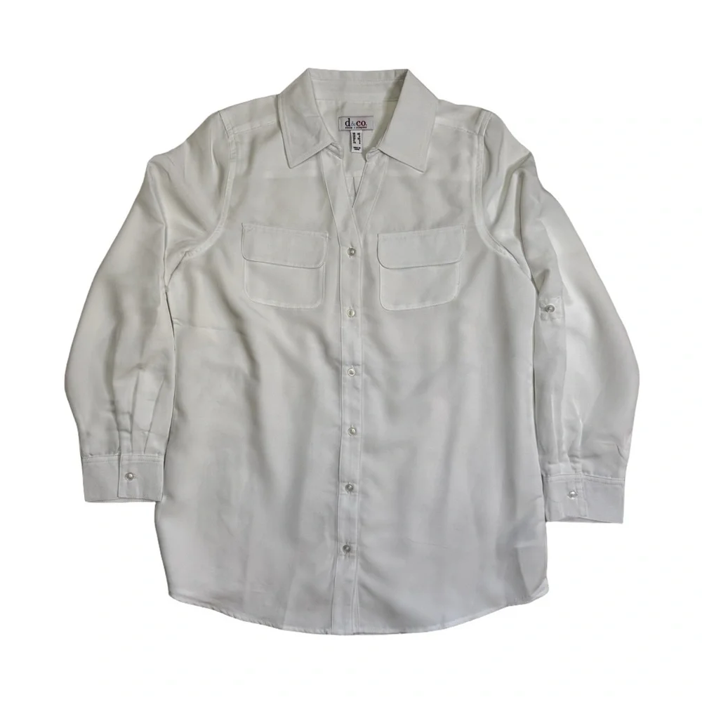 D&Co White Collared Button-Down Shirt Size XS Long Sleeve Can Be Worn Up NWOT - Picture 3 of 10
